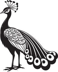 Graceful Peacock Beauty Hand Drawn Symbol of Grand Bird in Black Royal Avian Elegance Logo Design of Magnificent Peacock in Black Vector