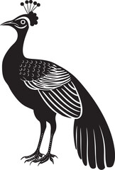 Opulent Peacock Brilliance Black Logo Design of Regal Bird Icon Majestic Plumage Serenity Large Peacock Emblem in Vector Black