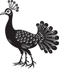 Splendid Feathers Hand Drawn Peacock Symbol in Black Ethereal Elegance Elegant Peacock Emblem in Black Vector