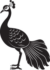 Majestic Plumes Magnificent Peacock Emblem in Black Opulent Majesty Hand Drawn Peacock Symbol in Black Vector