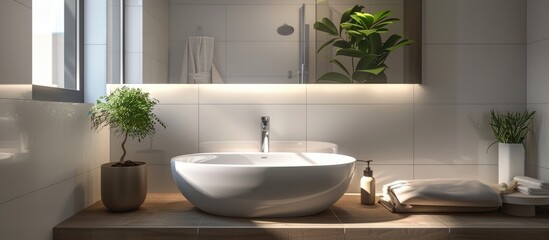Fototapeta na wymiar Bathroom interior with white sink and faucet decoration