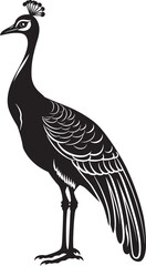 Regal Elegance Beautiful Peacock Emblem in Vector Black Enigmatic Plumes Hand Drawn Symbol of Gorgeous Peacock in Black