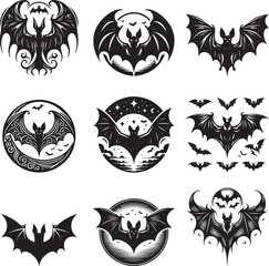 Bat silhouette vector illustration set