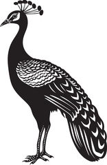 Vibrant Majesty Hand Drawn Peacock Symbol in Black Ethereal Charm Stunning Peacock Icon in Black Vector