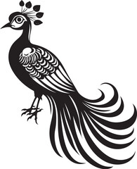 Radiant Grandeur Large Peacock Vector Emblem in Black Exotic Aura Hand Drawn Peacock Symbol in Black