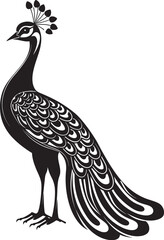 Royal Plumage Beautiful Peacock Emblem in Vector Black Serene Elegance Hand Drawn Symbol of Large Peacock in Black