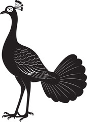 Dazzling Feathered Extravaganza Logo Design of Gorgeous Peacock in Black Vector Celestial Avian Elegance Vector Icon of Stunning Peacock in Black