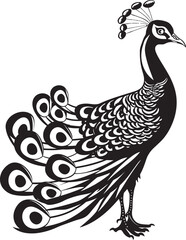 Iridescent Plumage Beautiful Peacock Emblem in Vector Black Astral Elegance Hand Drawn Symbol of Large Peacock in Black