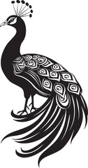 Magnificent Feathered Fantasy Black Logo Design of Magnificent Peacock Icon Iridescent Plumage Beautiful Peacock Emblem in Vector Black