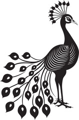 Fototapeta premium Mesmeric Feathered Ensemble Logo Design of Gorgeous Peacock in Black Vector Regal Avian Splendor Vector Icon of Stunning Peacock in Black