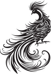 Phoenix Ascend Legendary Bird Vector Black Logo Design Icon Eternal Flames Mythical Phoenix Emblem in Vector Black