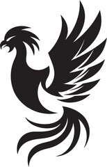 Everlasting Beacon Hand Drawn Phoenix Symbol in Black Vector Phoenix Glory Black Logo Design of Mythical Bird Icon