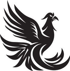 Immortal Sentinel Vector Icon of Legendary Phoenix in Black Phoenix Illumination Hand Drawn Symbol of Mythical Bird in Black Vector