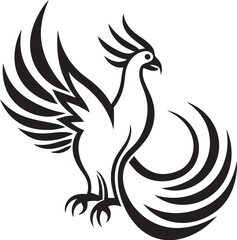 Phoenix Illumination Hand Drawn Symbol of Mythical Bird in Black Vector Eternal Beacon Logo Design of Legendary Phoenix in Black Vector