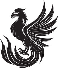 Phoenix Dominion Logo Design of Legendary Bird in Black Vector Resplendent Phoenix Vector Icon of Mythical Phoenix in Black