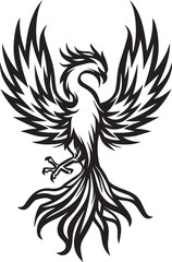 Obraz premium Eternal Phoenix Hand Drawn Phoenix Symbol in Black Vector Phoenix Sovereign Logo Design of Legendary Bird in Black Vector