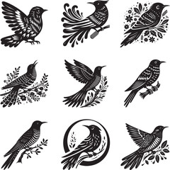 Cuckoo bird silhouette vector illustration set