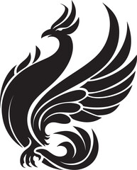 Immortal Phoenix Vector Icon of Mythical Bird in Black Celestial Blaze Hand Drawn Phoenix Symbol in Black Vector