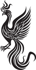 Immortal Wings Vector Icon of Legendary Phoenix in Black Phoenix Ignition Hand Drawn Symbol of Mythical Bird in Black Vector