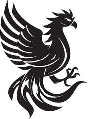 Phoenix Illumination Logo Design of Mythical Bird in Black Vector Eternal Guardian Vector Icon of Legendary Phoenix in Black