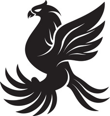 Cosmic Wings Hand Drawn Phoenix Symbol in Black Vector Phoenix Dominion Logo Design of Mythical Bird in Black Vector