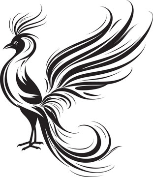 Resplendent Phoenix Vector Icon of Legendary Phoenix in Black Eternal Phoenix Hand Drawn Symbol of Mythical Bird in Black Vector