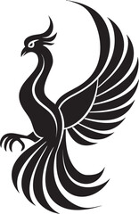 Phoenix Revival Vector Icon of Mythical Bird in Black Eternal Flight Hand Drawn Phoenix Symbol in Black Vector