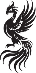 Celestial Blaze Hand Drawn Phoenix Symbol in Black Vector Phoenix Ascendancy Logo Design of Legendary Bird in Black Vector
