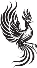 Cosmic Rebirth Hand Drawn Symbol of Legendary Phoenix in Black Vector Phoenix Radiance Logo Design of Mythical Bird in Black Vector