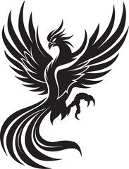 Cosmic Flame Hand Drawn Phoenix Symbol in Black Vector Resurrected Phoenix Logo Design of Legendary Bird in Black Vector