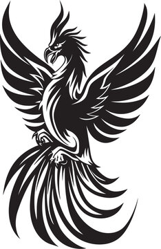 Phoenix Sovereign Logo Design of Legendary Phoenix in Black Vector Immortal Phoenix Vector Icon of Mythical Phoenix in Black