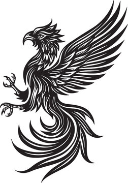 Wings of Resurrection Phoenix Logo Design Icon in Black Vector Phoenix Legacy Legendary Bird Emblem in Vector Black