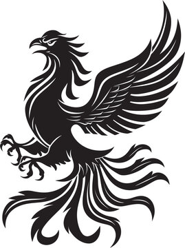 Reborn Flame Hand Drawn Phoenix Symbol in Black Vector Phoenix Symbolism Logo Design of Mythical Bird in Black Vector