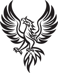 Phoenix Ascendancy Logo Design of Legendary Bird in Black Vector Eternal Flame Vector Icon of Mythical Phoenix in Black