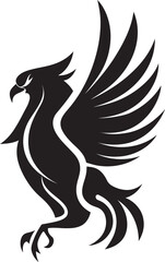 Phoenix Dominion Logo Design of Mythical Bird in Black Vector Resplendent Phoenix Vector Icon of Legendary Phoenix in Black