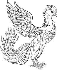 Phoenix Dominion Logo Design of Mythical Bird in Black Vector Resplendent Phoenix Vector Icon of Legendary Phoenix in Black