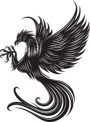 Celestial Blaze Hand Drawn Phoenix Symbol in Black Vector Phoenix Ascendancy Logo Design of Legendary Bird in Black Vector