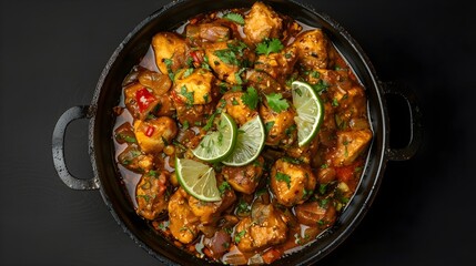 Indian chicken jalfrezi curry in balti dish