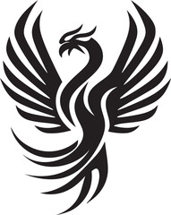 Celestial Flame Hand Drawn Phoenix Symbol in Black Vector Phoenix Resurrection Logo Design of Legendary Bird in Black Vector