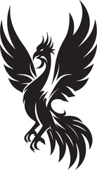 Celestial Wings Hand Drawn Phoenix Symbol in Black Vector Phoenix Legacy Emblematic Bird Logo Design in Vector Black