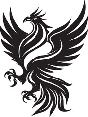 Eternal Blaze Mythical Phoenix Icon in Vector Black Celestial Wings Hand Drawn Phoenix Symbol in Black Vector