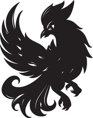 Immortal Phoenix Vector Icon of Mythical Bird in Black Cosmic Inferno Hand Drawn Phoenix Symbol in Black Vector