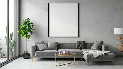 Modern Living Room Interior with Elegant Sofa and Mockup Frame