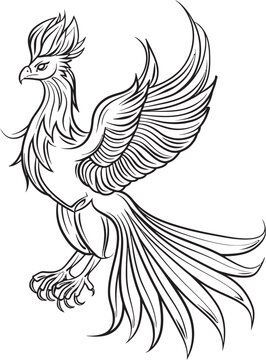 Cosmic Wings Hand Drawn Phoenix Symbol in Black Vector Phoenix Dominion Logo Design of Mythical Bird in Black Vector
