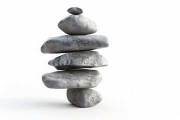six zen stones isolated on white background