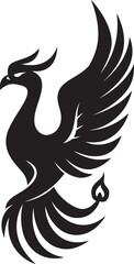 Sacred Flames Logo Design of Mythical Phoenix in Black Vector Eternal Firebird Vector Icon of Legendary Bird in Black