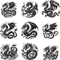 Dragon silhouette vector illustration set