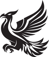 Phoenix Ascendancy Hand Drawn Symbol of Mythical Bird in Black Vector Celestial Rebirth Logo Design of Legendary Phoenix in Black Vector