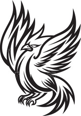 Eternal Blaze Hand Drawn Phoenix Symbol in Black Vector Celestial Phoenix Logo Design of Legendary Bird in Black Vector