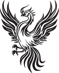 Wings of Resurrection Phoenix Logo Design Icon in Black Vector Phoenix Legacy Legendary Bird Emblem in Vector Black
